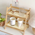 Rustic 2-tier rattan desktop organizer shelf