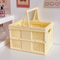 Stackable storage bins arranged as home decor in a minimalist dorm corner