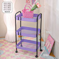 Lightweight pink rolling shelf for snacks and toiletries