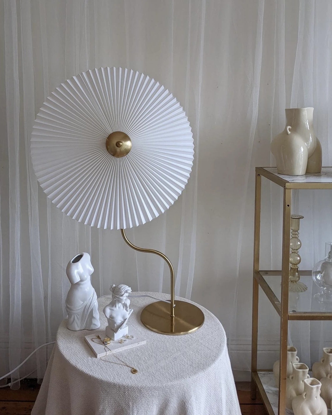 Bedroom Decor – Vintage Pleated Brass Table Lamp