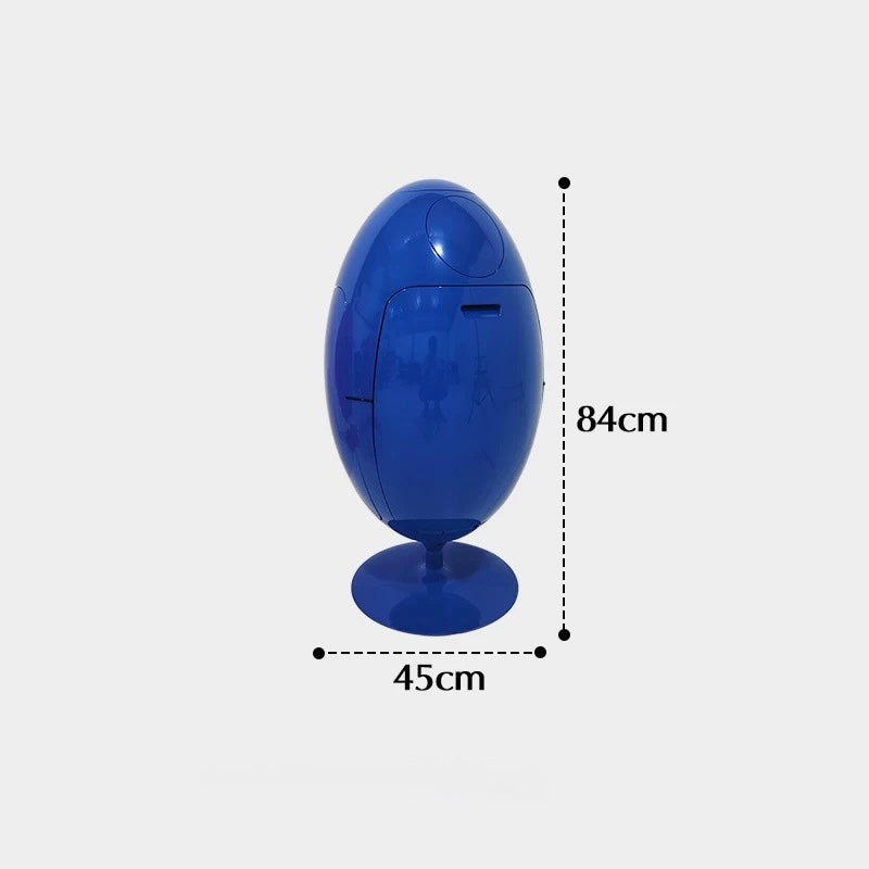 Blue cylindrical object with dimensions labeled on a white background