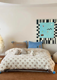 Beige Bow Velvet Duvet Cover
