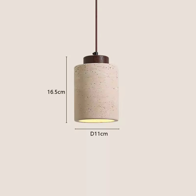 Compact bedside pendant light with warm glow, textured shade, and wood accent for bedroom.