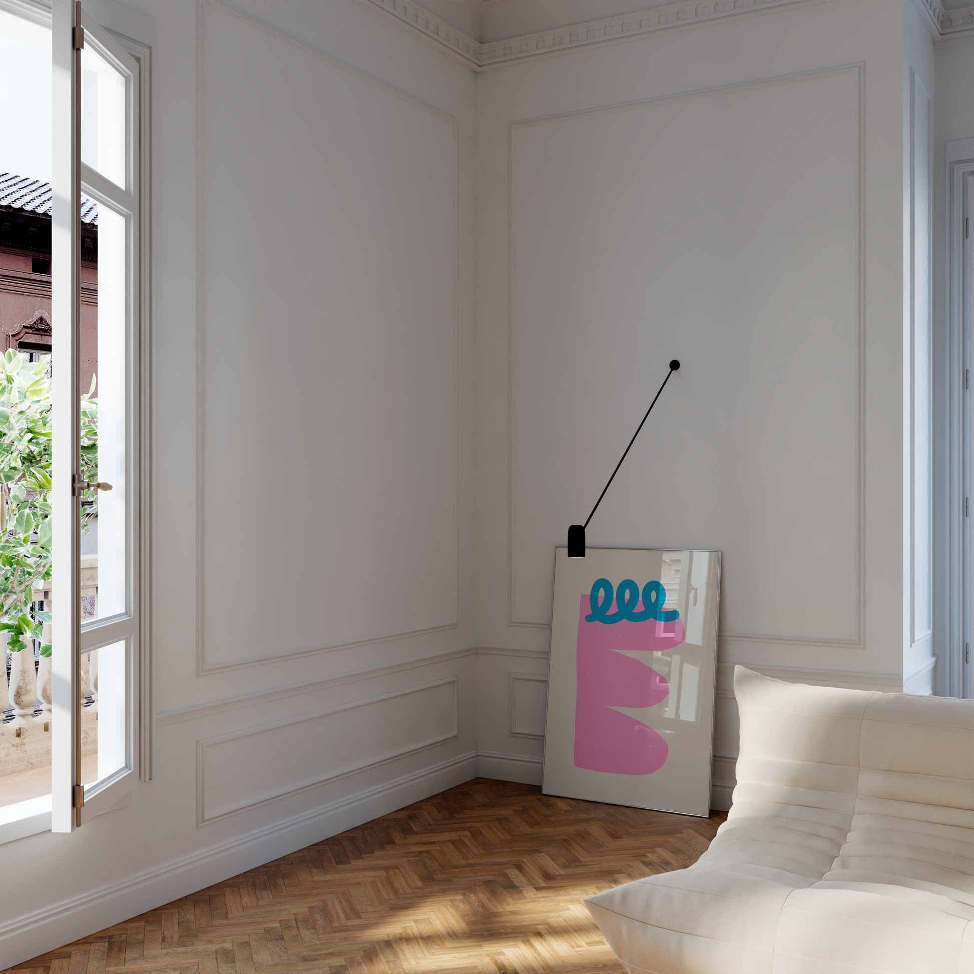Abstract shapes in soft yet bold colors, designed for modern room