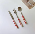 Checkerboard Ceramic Handle Tableware – Durable and Elegant Cutlery Set