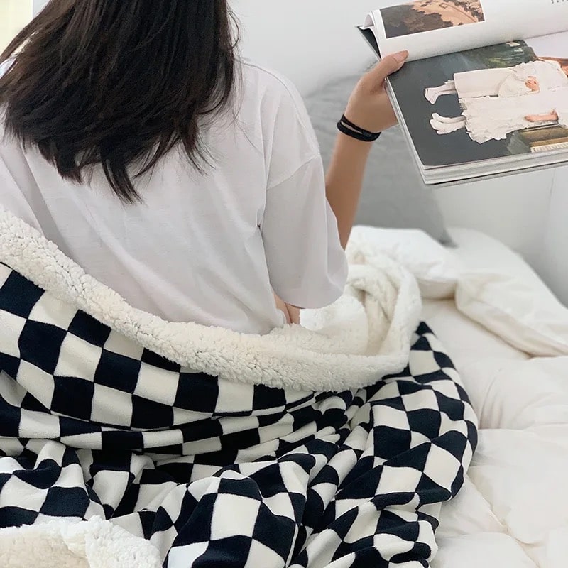 Vintage plaid checkerboard blanket for cozy bedroom decor
