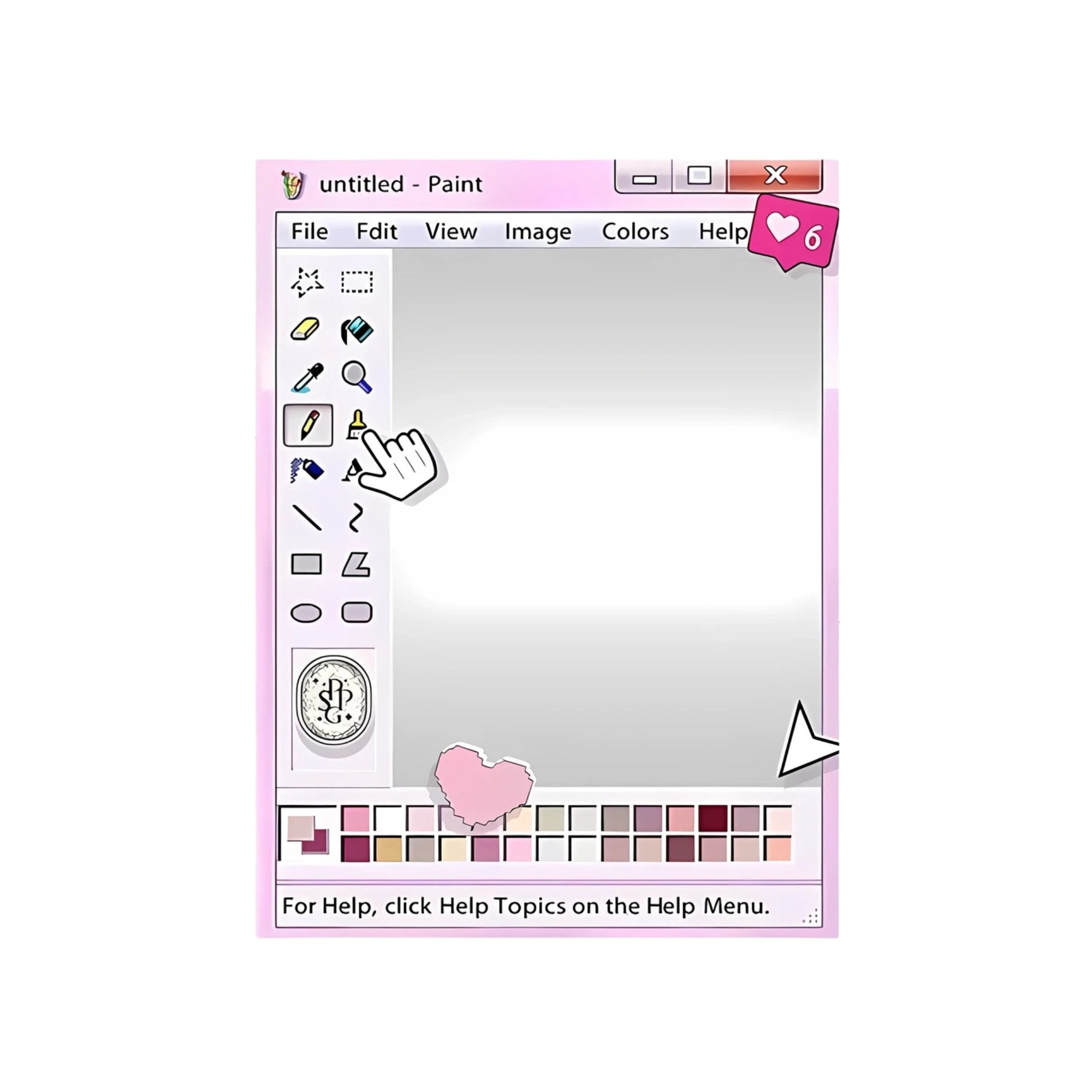 Paint program mirror with hard-edged pixel icons along the frame