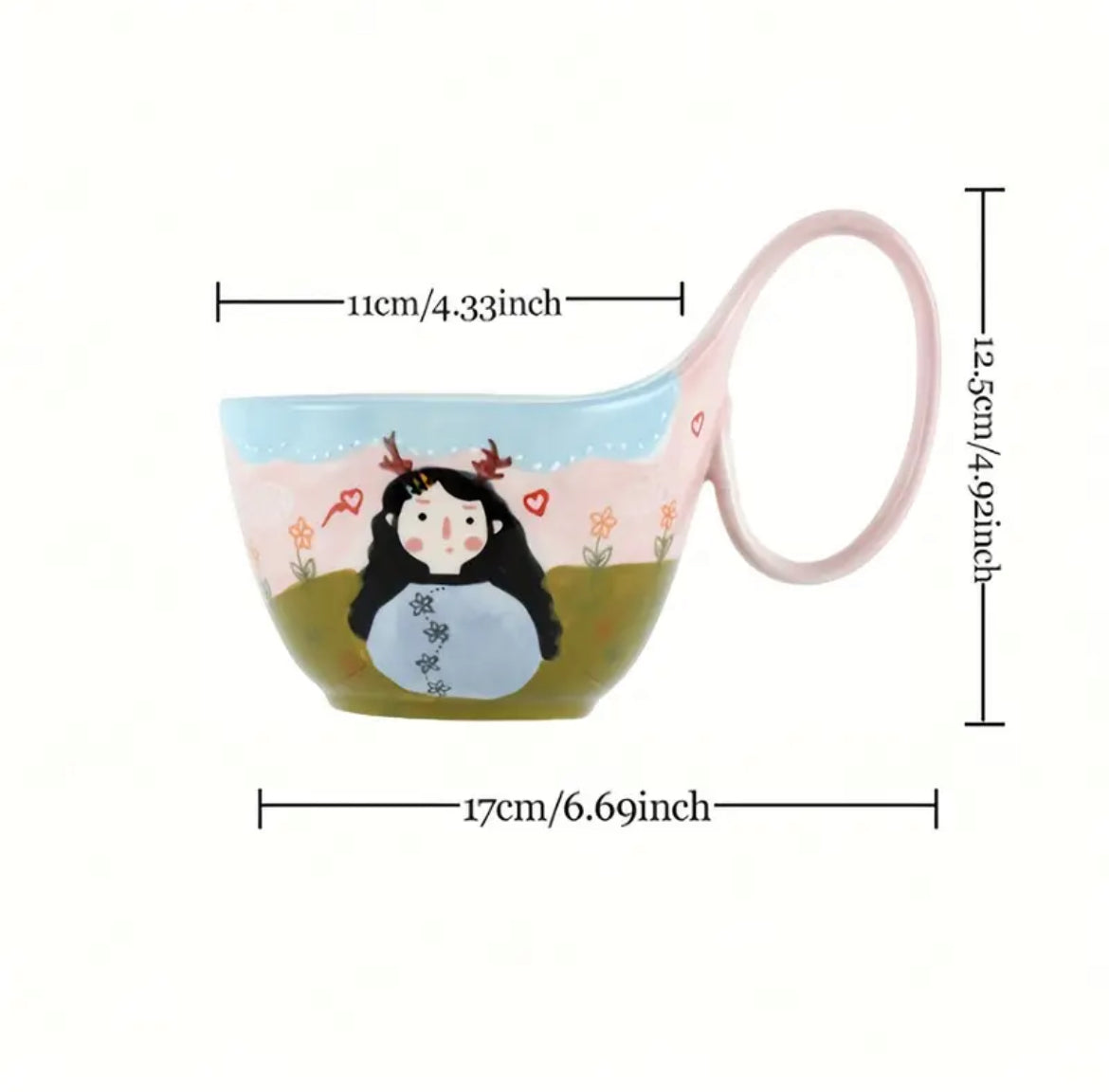 Colorful coffee mugs with artistic girl painting, ideal for adding charm to your kitchen decor.