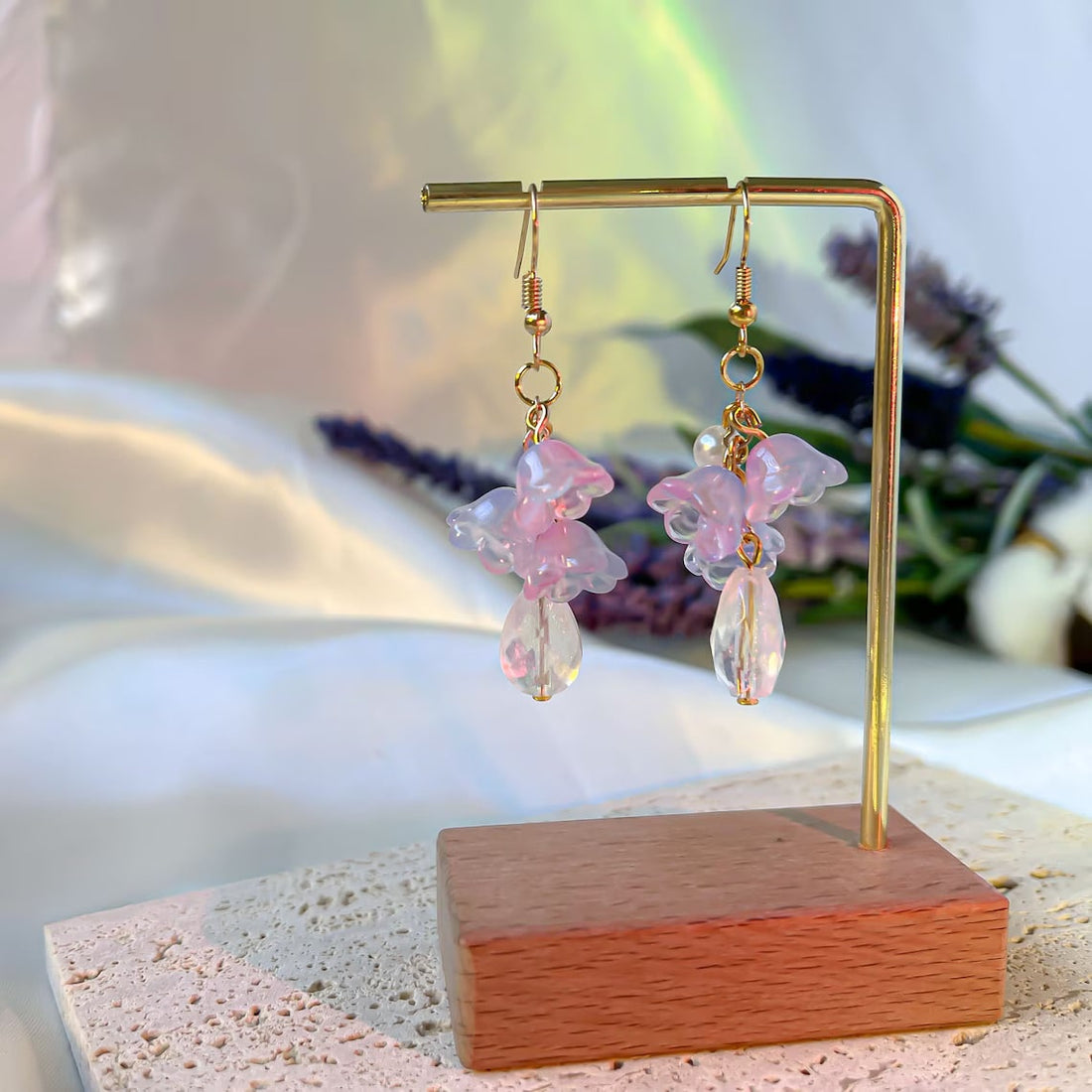 Fairy Flower Jewelry Set with cottagecore necklace and hoop earrings