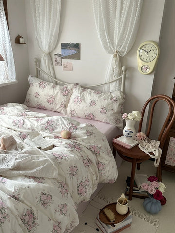 Cottagecore bedding featuring delicate pink botanical flowers adding warmth elegance softness and classic home decorating inspiration beautifully.