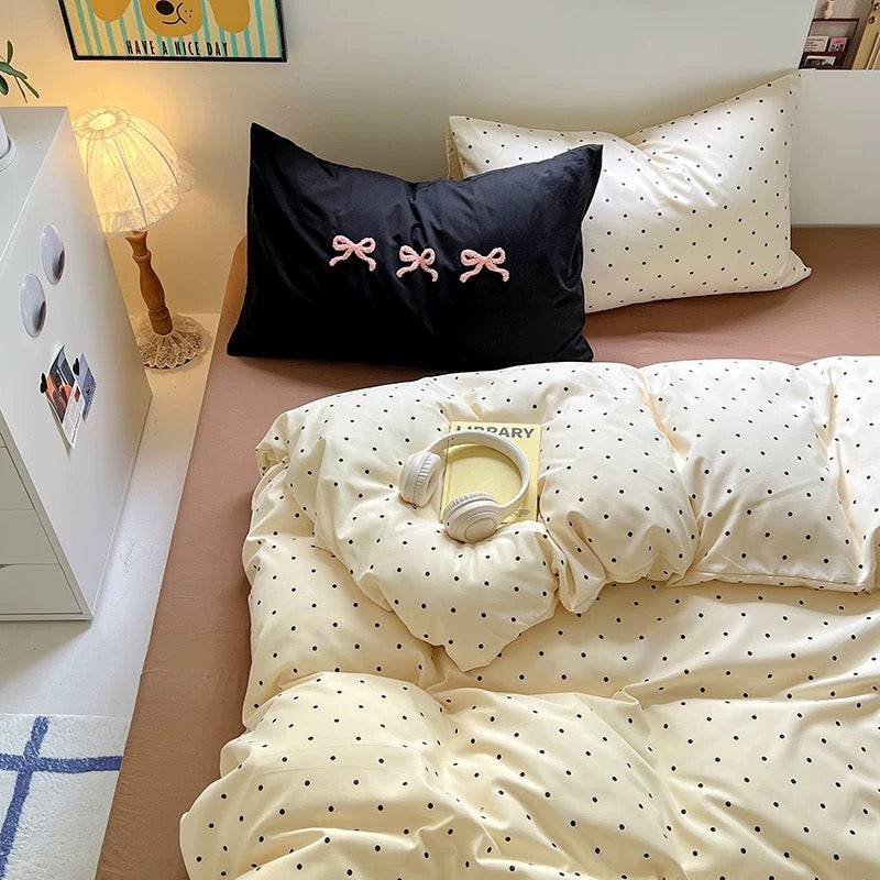 Aesthetic dorm room with brown bedding, rattan details, and a cottagecore-inspired cozy layout