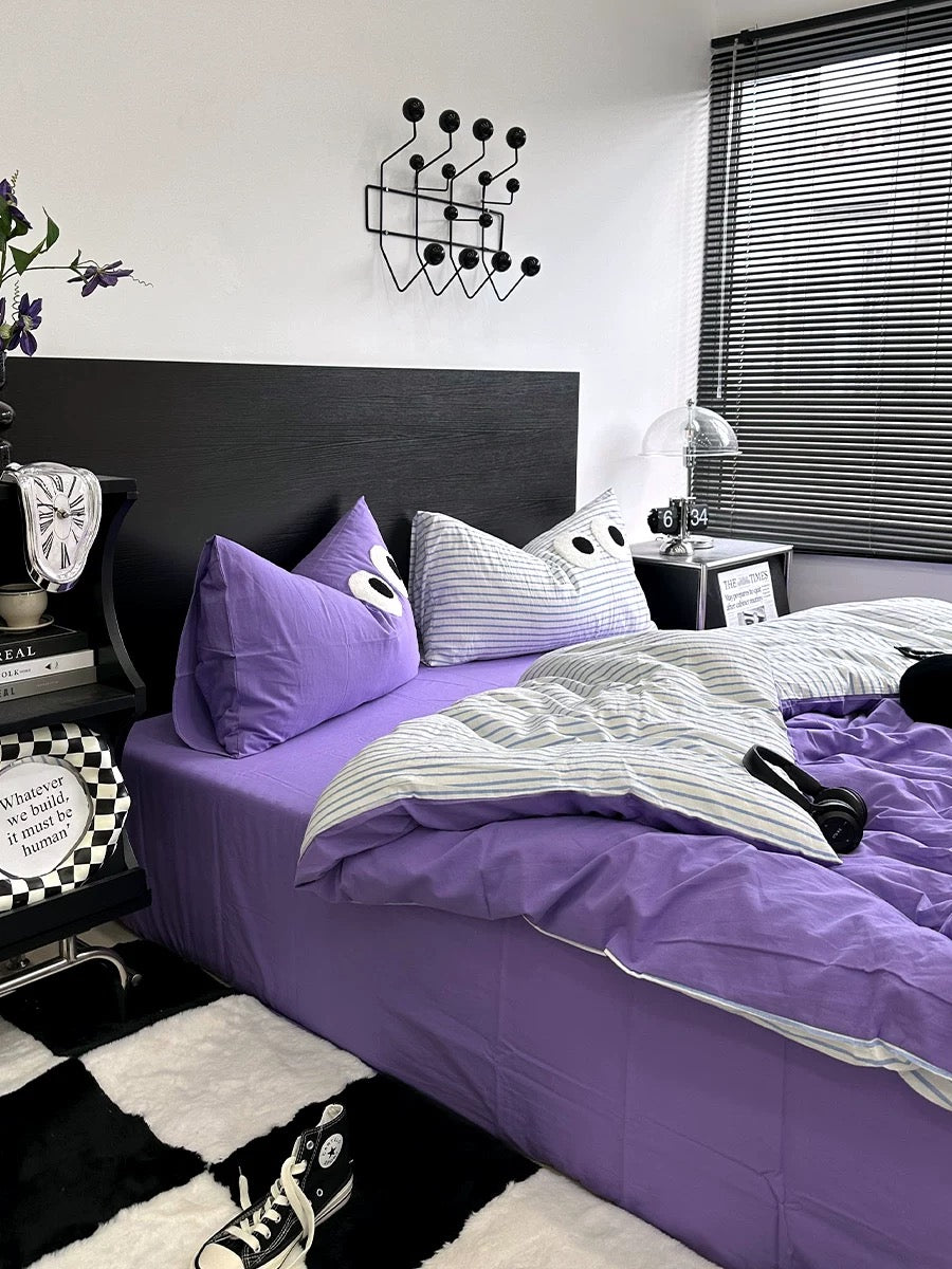 Light pink and green bedding for aesthetic bedroom decor