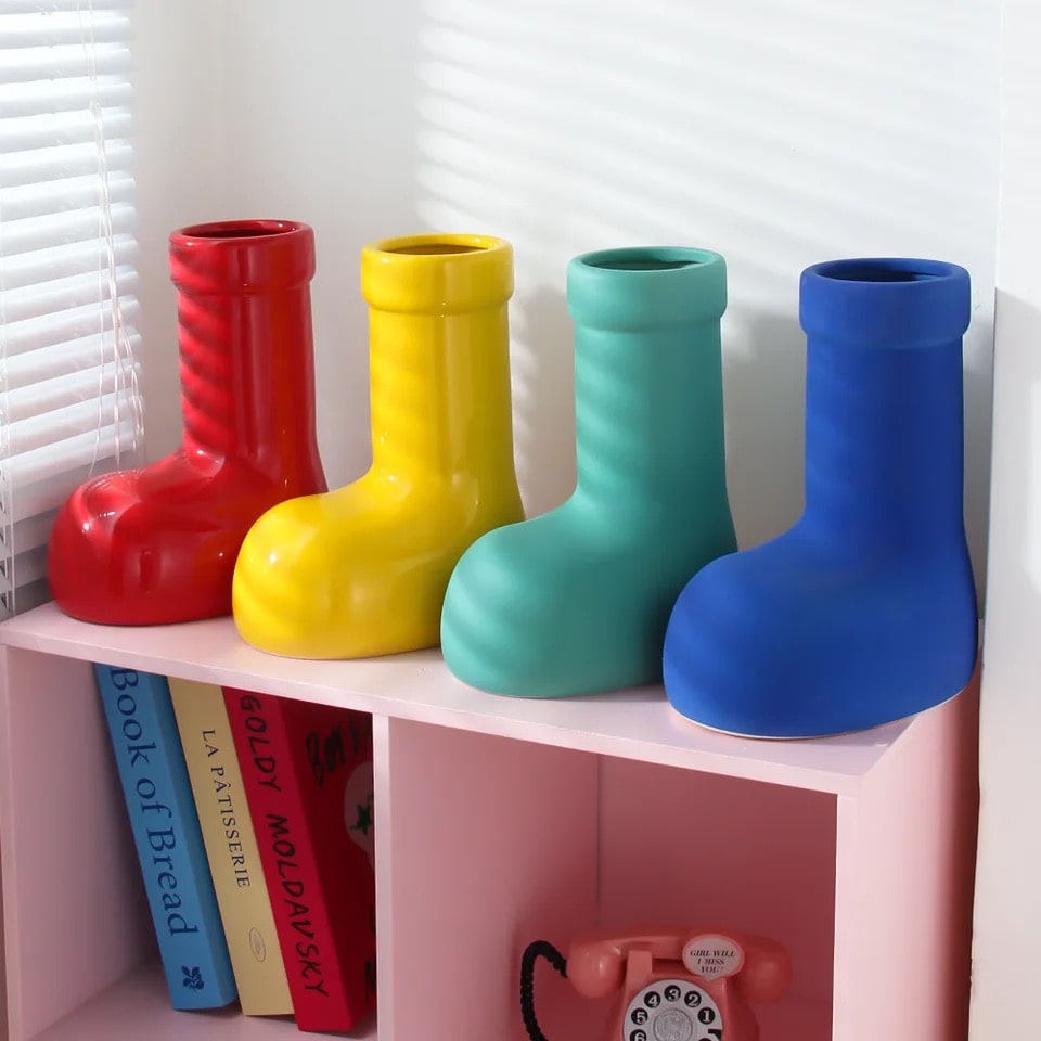 Ceramic Red Boots Vase for Ikebana and Flowers