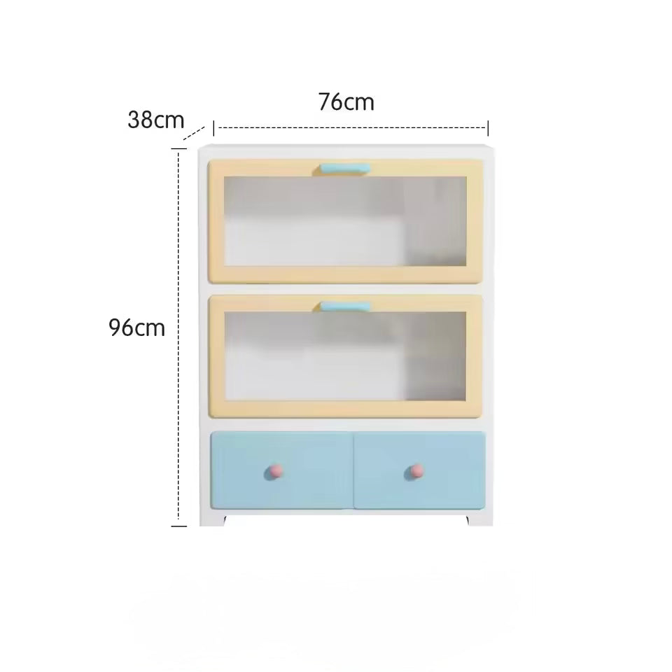 Pink dopamine display cabinet showcasing figurines and toys in cute organized room interior