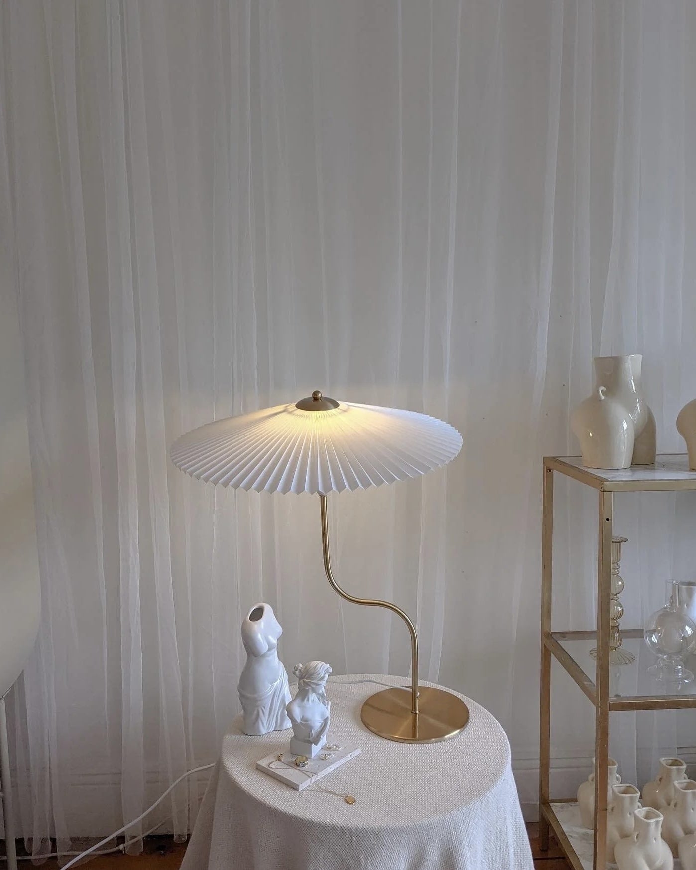 LED Desk Light – Vintage Pleated Brass Table Lamp