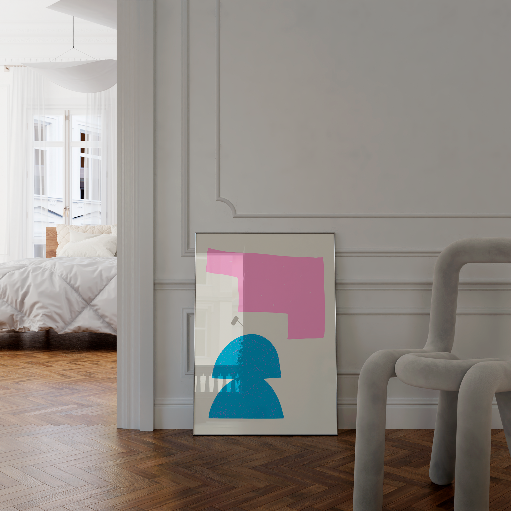 Vibrant abstract artwork with mid-century modern inspiration
