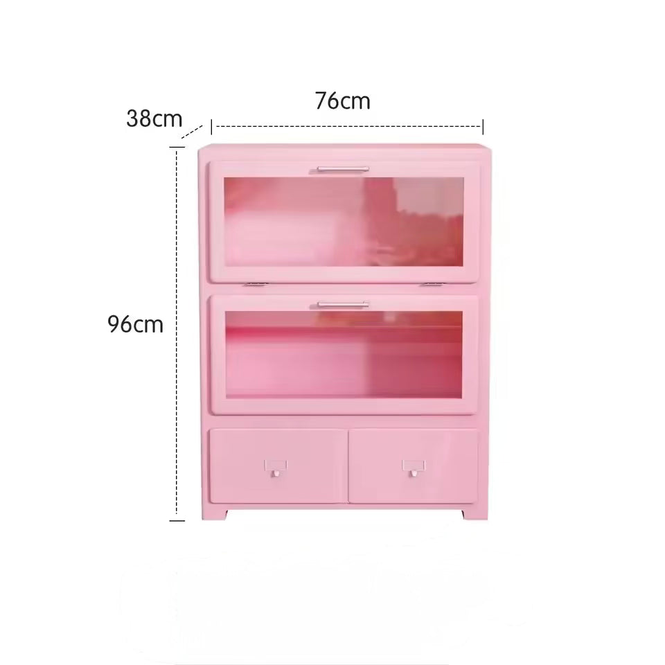 Cute pink dopamine cabinet combining display storage for collectibles in modern playful rooms