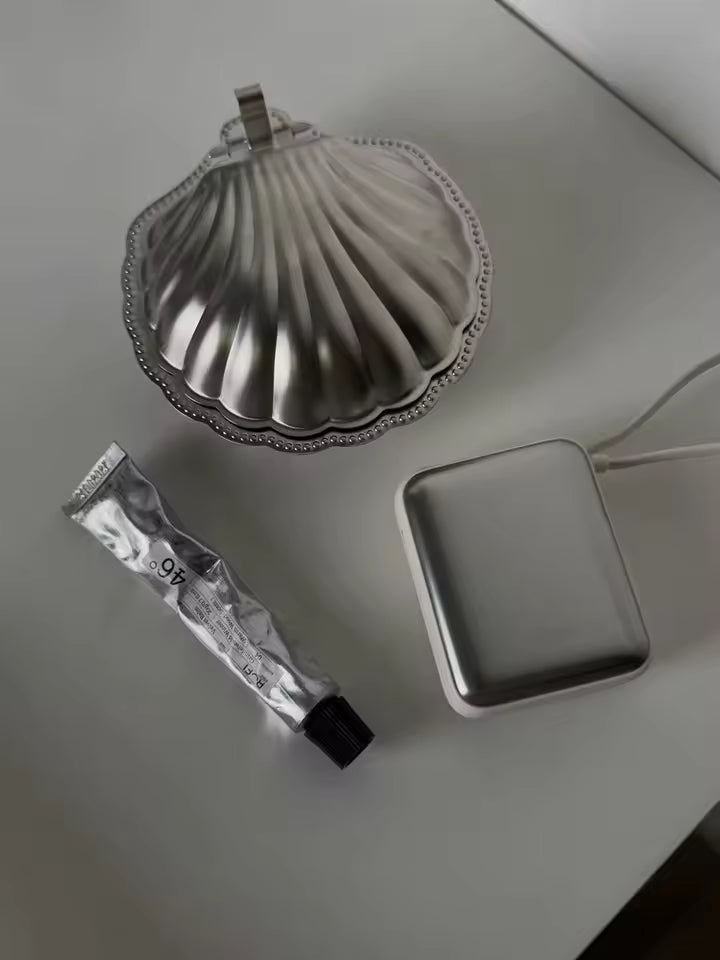 Elegant silver shell jewelry holder on vanity