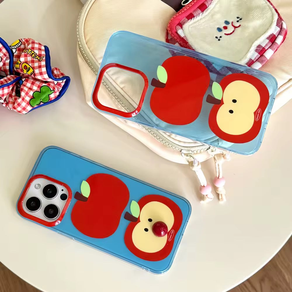 Transparent TPU case with red apples on blue for iPhone 13