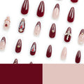 Gold Moon Star Design Nails – Red Baroque Fake Nails with Glitter and Cross Pattern