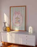 Hot air balloon nursery print in pink and gold for gentle parenting and soft decor lovers.