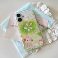 Clear glitter iPhone case with green clover and tiny cats