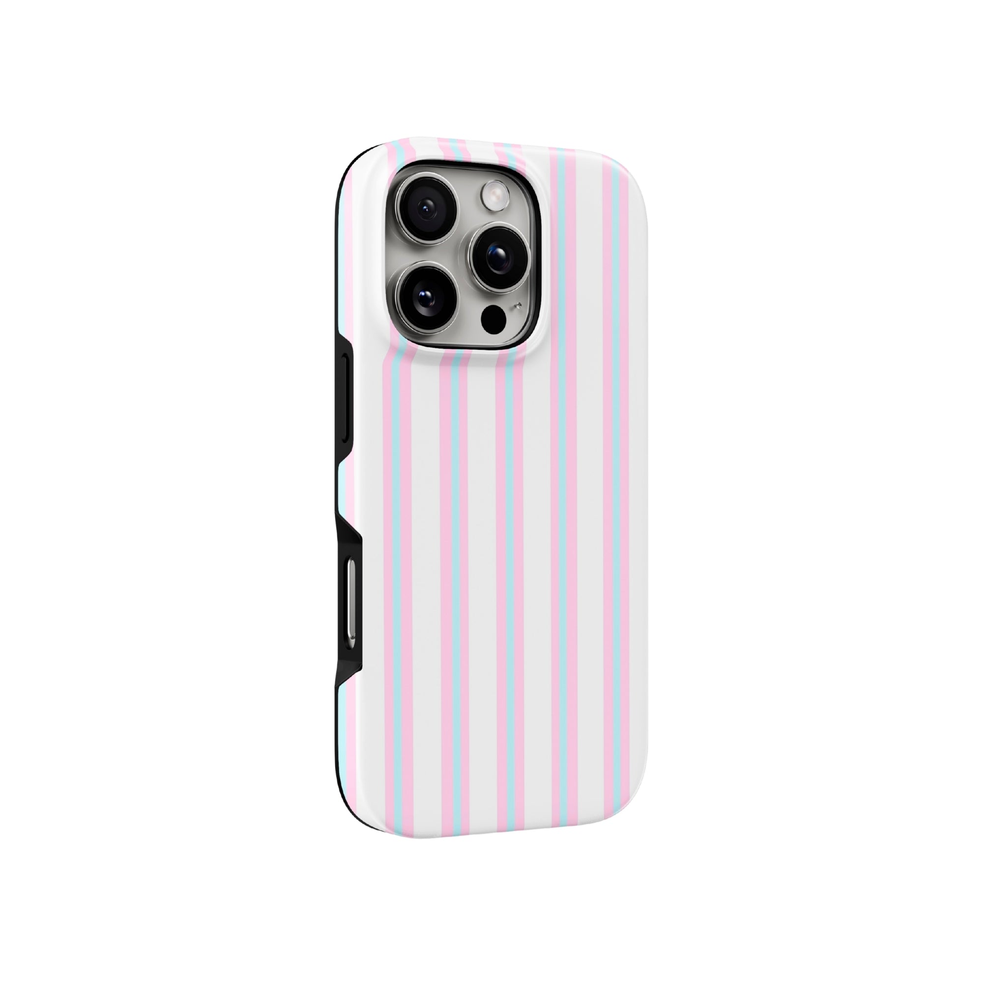 Phone case with pink and white stripes on a white background