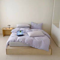 Lavender Pinstripe Cotton Duvet Cover Set