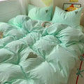 Mint green heart bedding set with soft girl aesthetic in cozy room