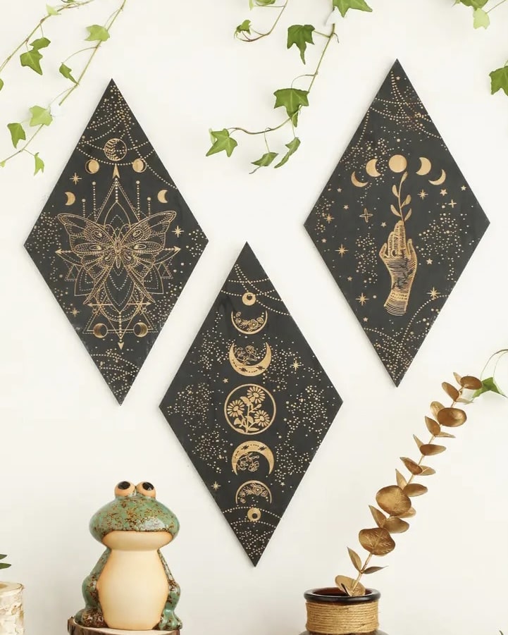 Moon Phase Wall Decor in black wood for witchy room