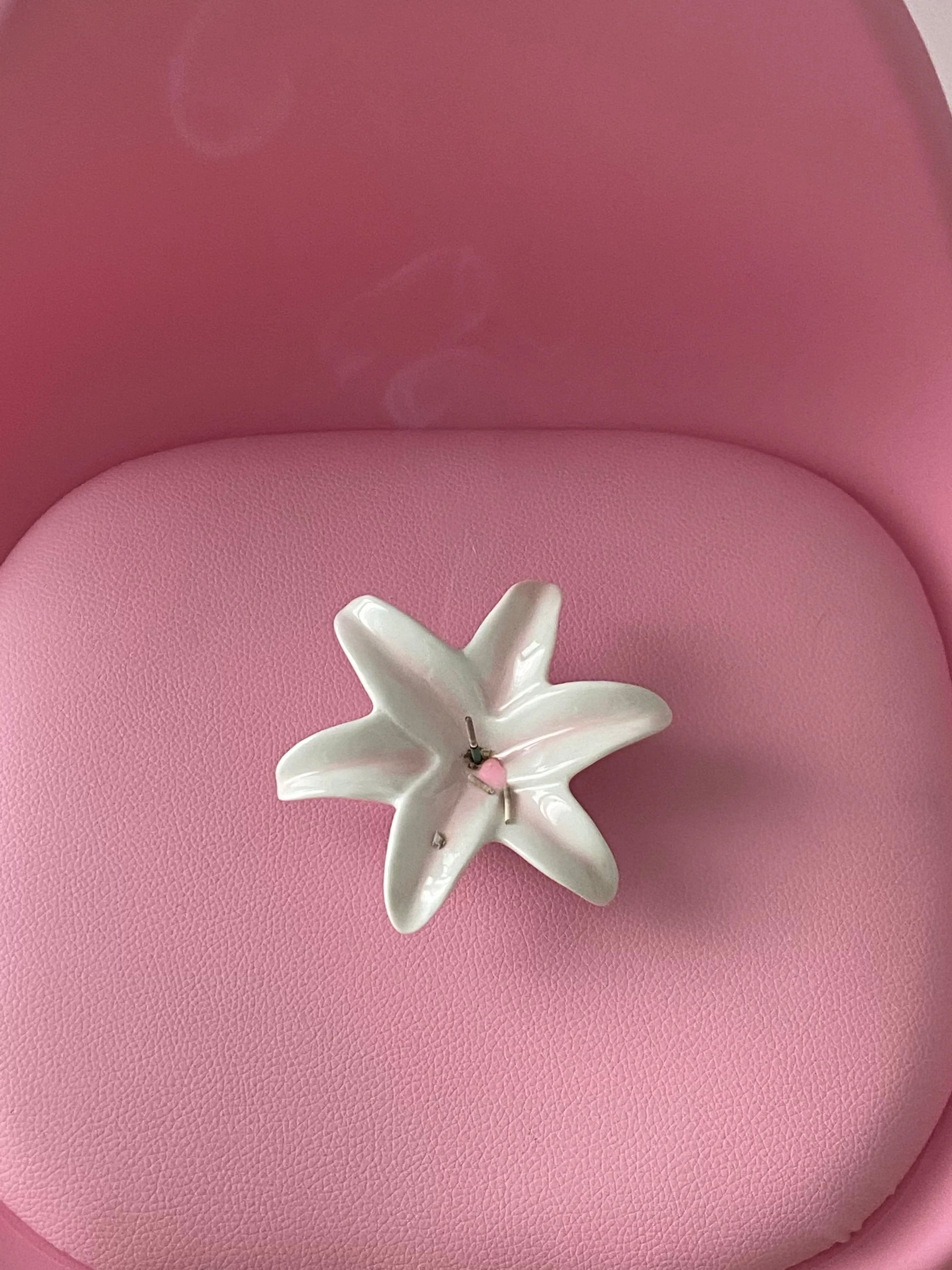 White star-shaped object on a pink surface