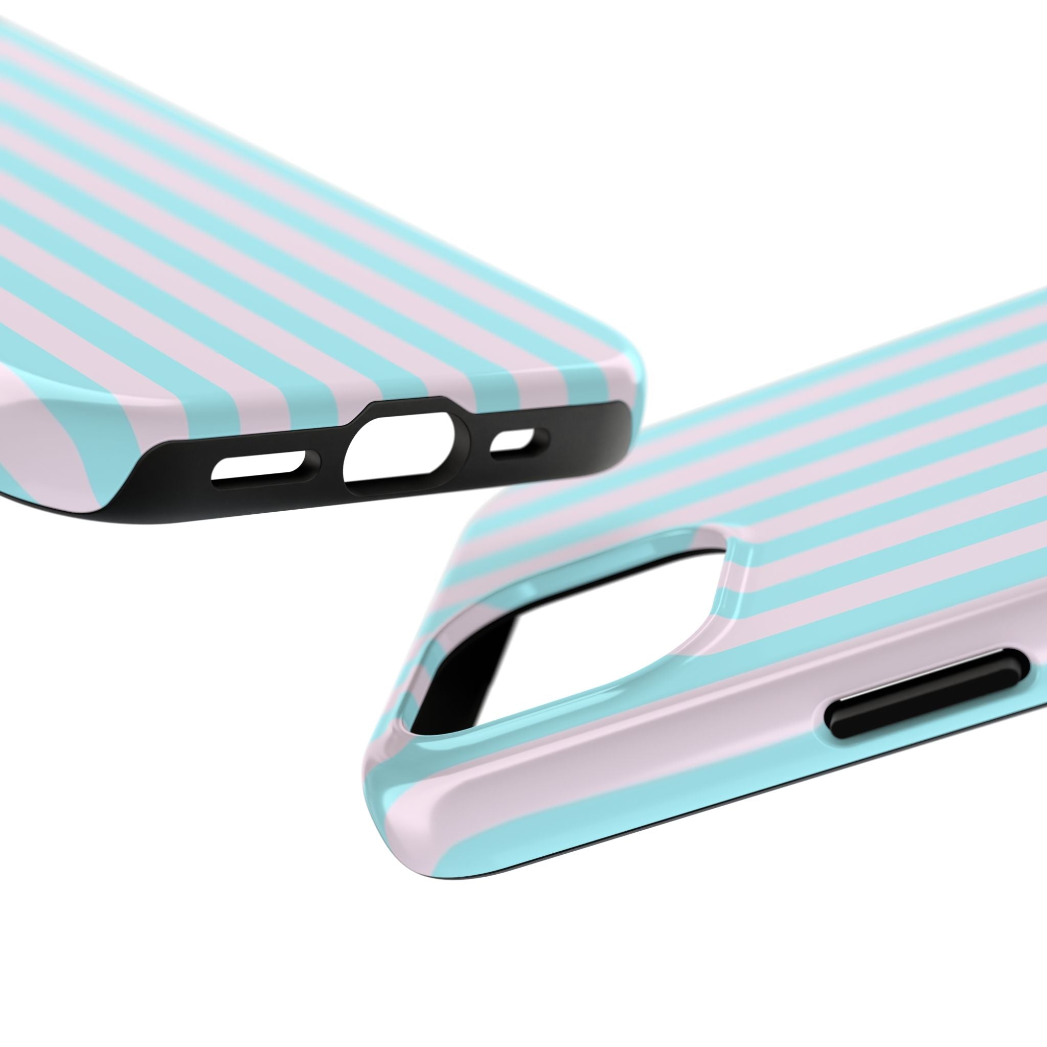 Light blue phone case with black accents on a white background