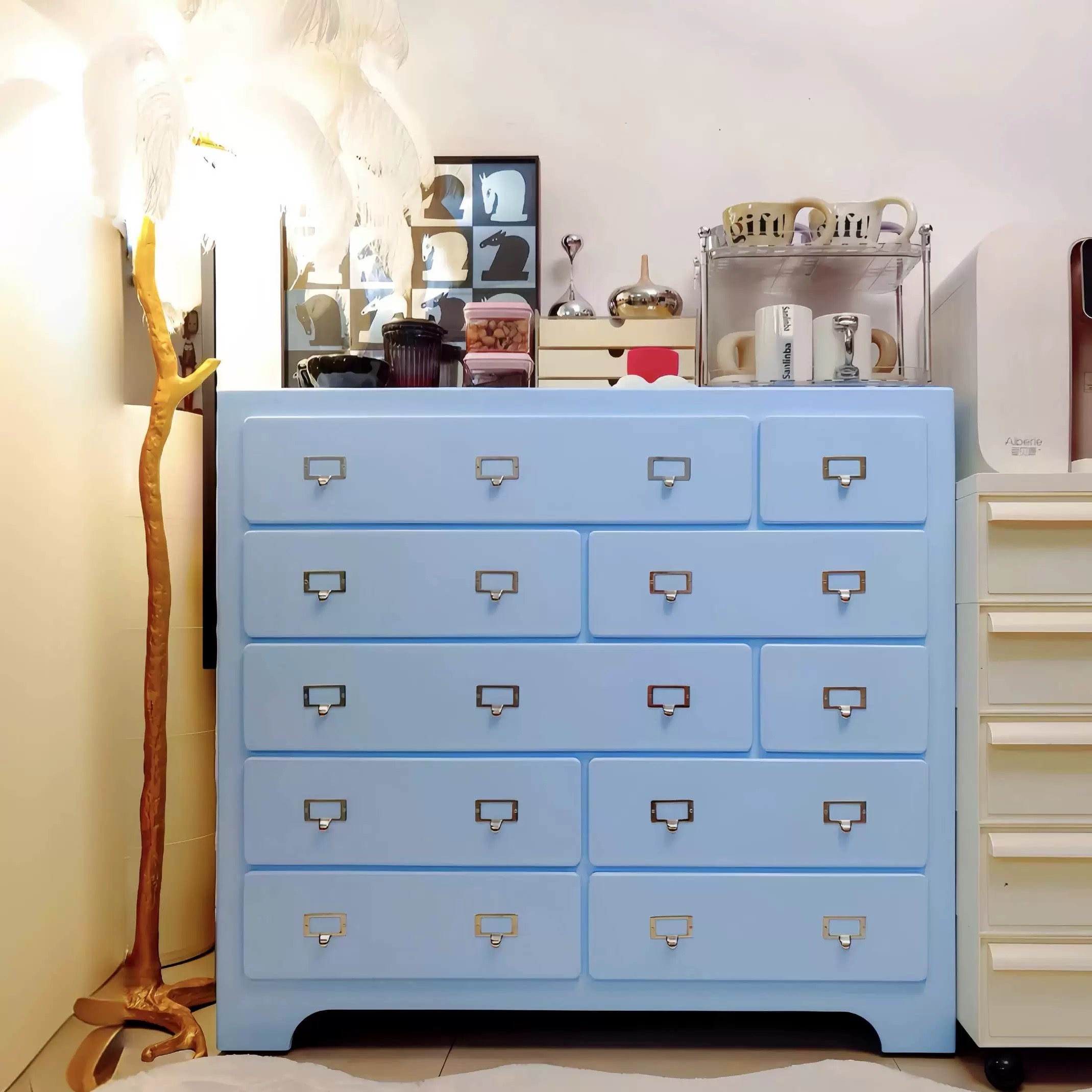 Pastel dopamine pink storage cabinet styled for pinterest aesthetic room interior decor