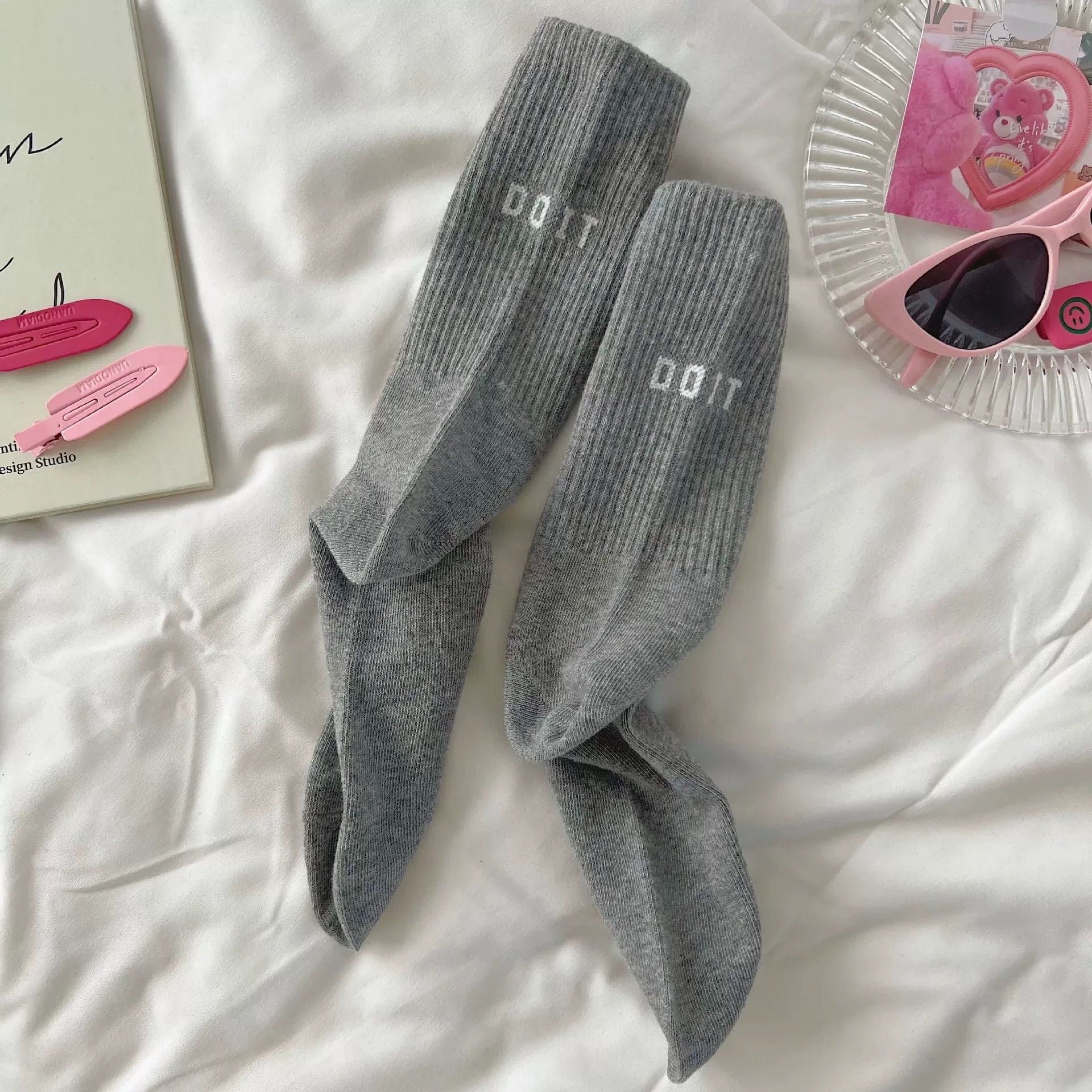 Y2K pink letter socks cotton breathable sports fashion