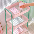 Durable pink 3-layer trolley for kitchen and bathroom storage