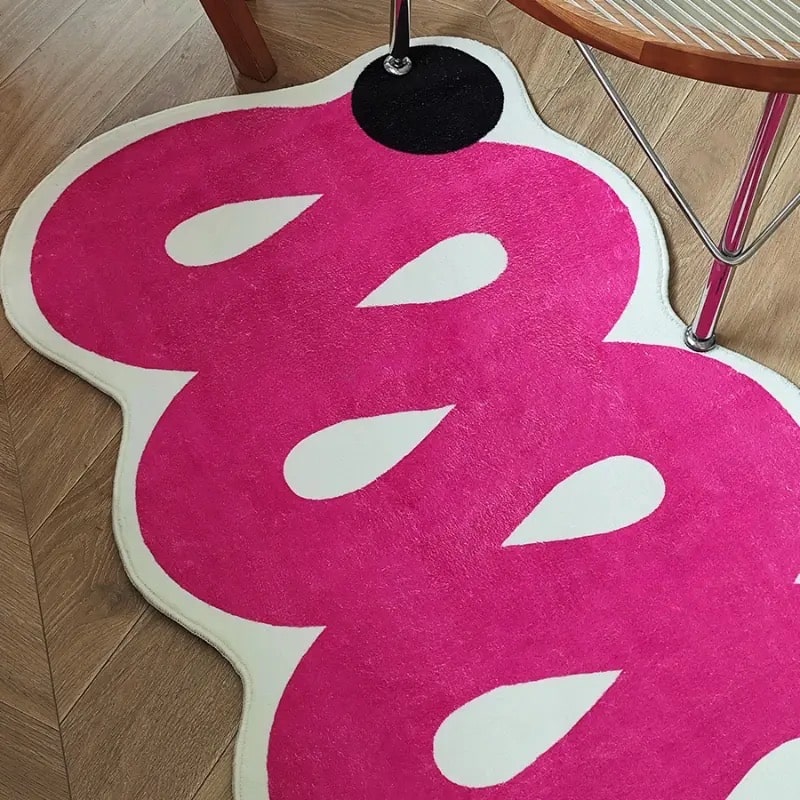 Pink abstract art rug with soft velvet surface for living room