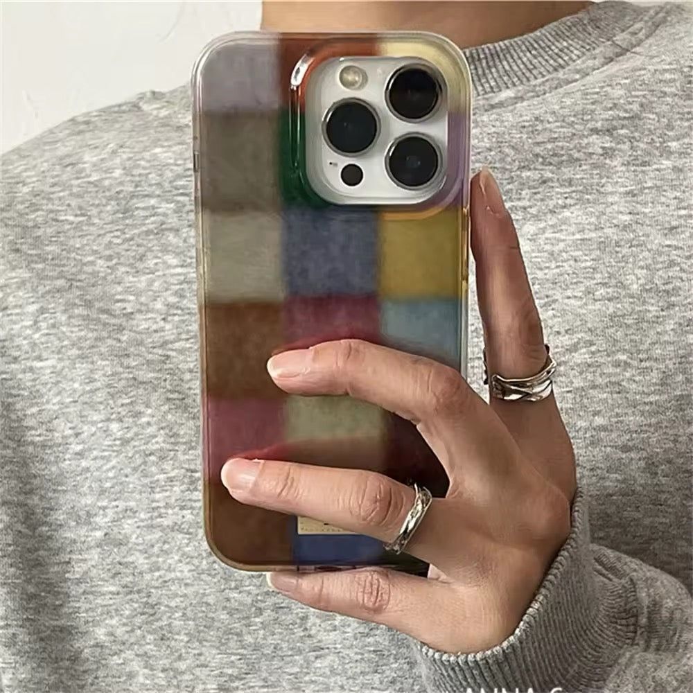 Checkered retro iPhone case in autumn and winter colors