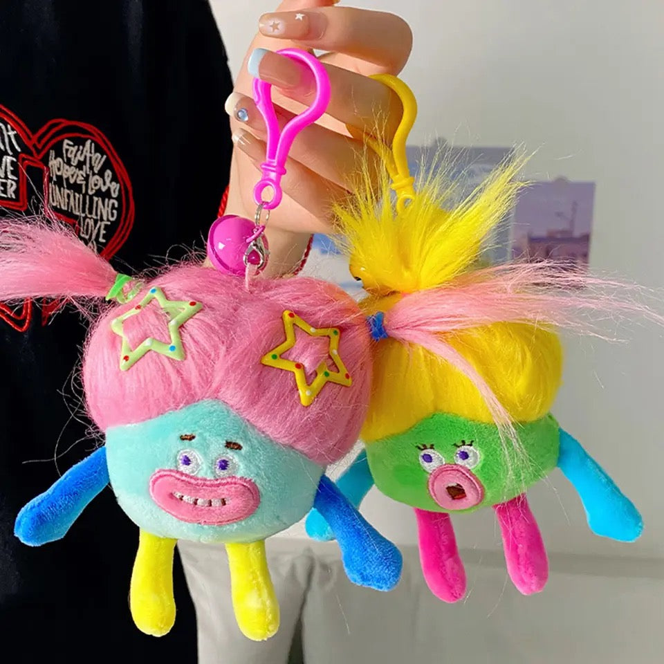Plush Hair Doll Keychain – Korean Funny Colored Hair Doll