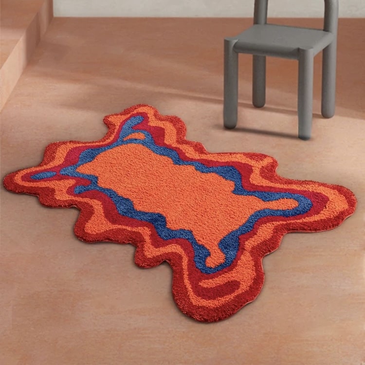 Psychedelic 70s rug with vibrant colors for a funky living room