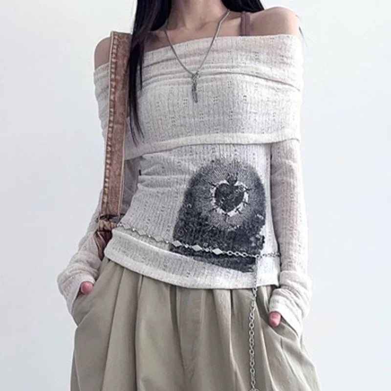 Y2K off shoulder top with slim fit design for women