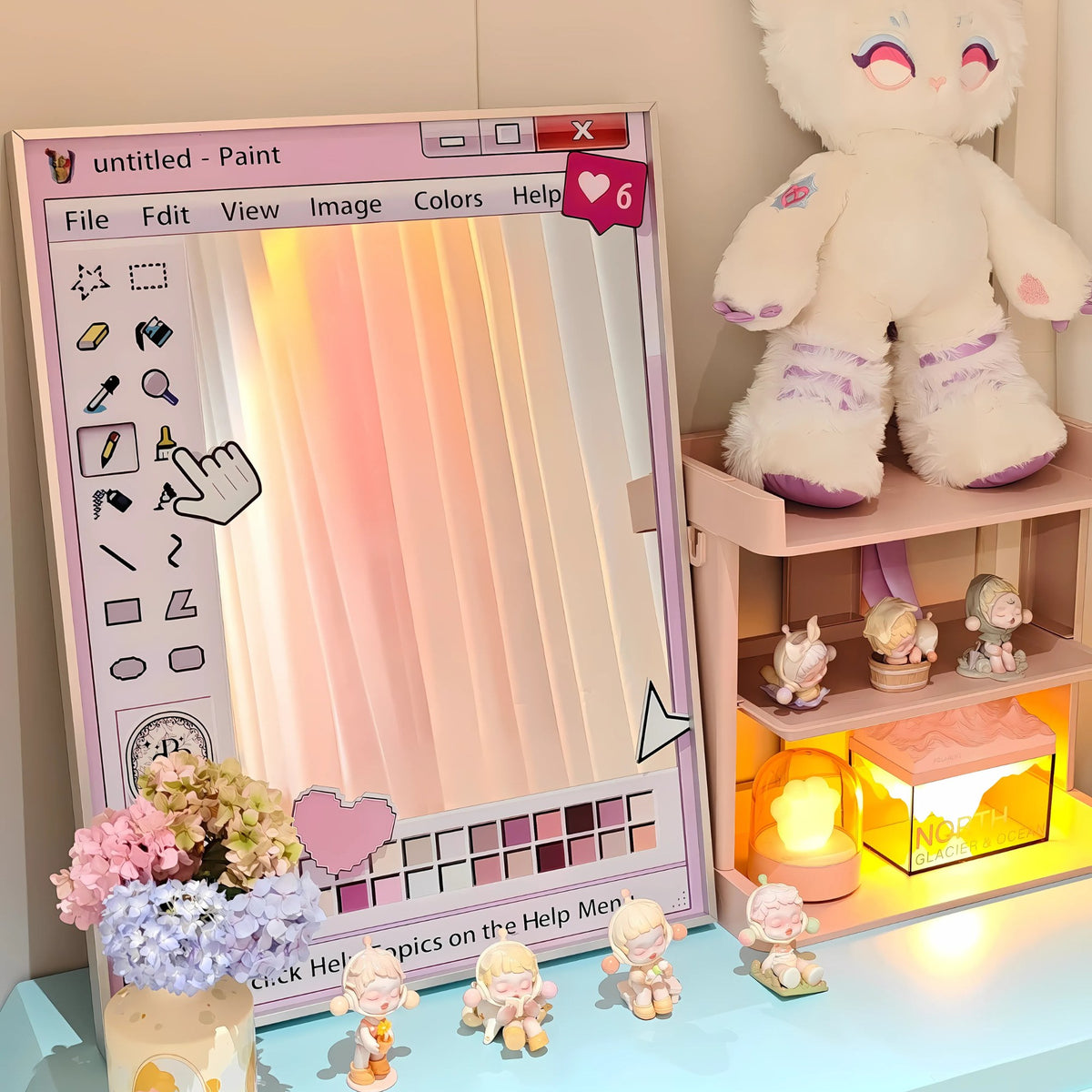 Computer window mirror with a graphic pastel toolbar border