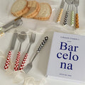 Retro Plaid Tableware Set – Elegant Cutlery for Modern Dining