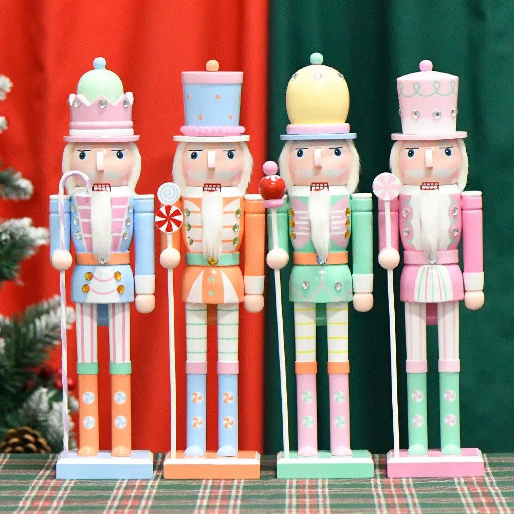 Elegant nutcracker soldier with rustic wooden construction. Perfect for colorful Christmas tree or office holiday decor.