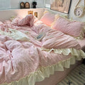 Lavender quilt cover and pillowcases with romantic cream frill trim