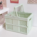 Mint green storage crate used in a dopamine-themed Korean pastel bedroom