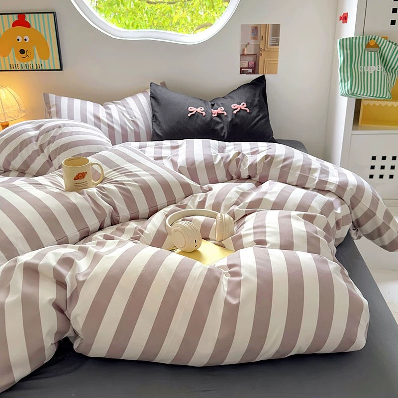 Full bedding setup featuring Korean aesthetic layout with soft textures.