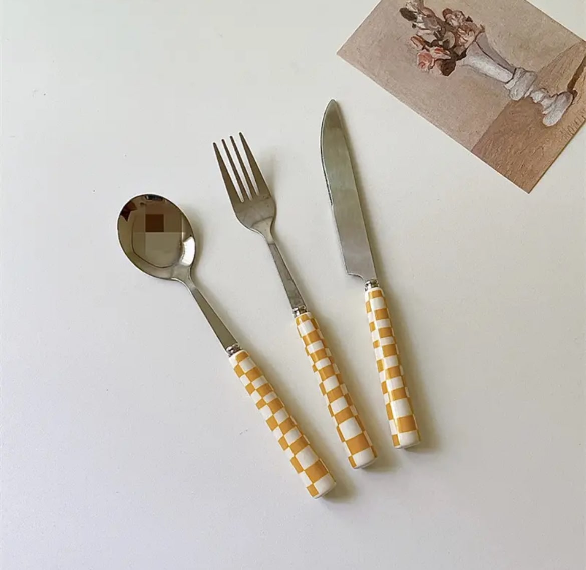 Stainless Steel Checkerboard Dinnerware – Plaid Design Knife, Fork, and Spoon