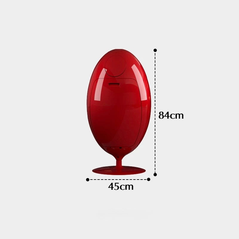 Red egg-shaped object with dimensions on a white background