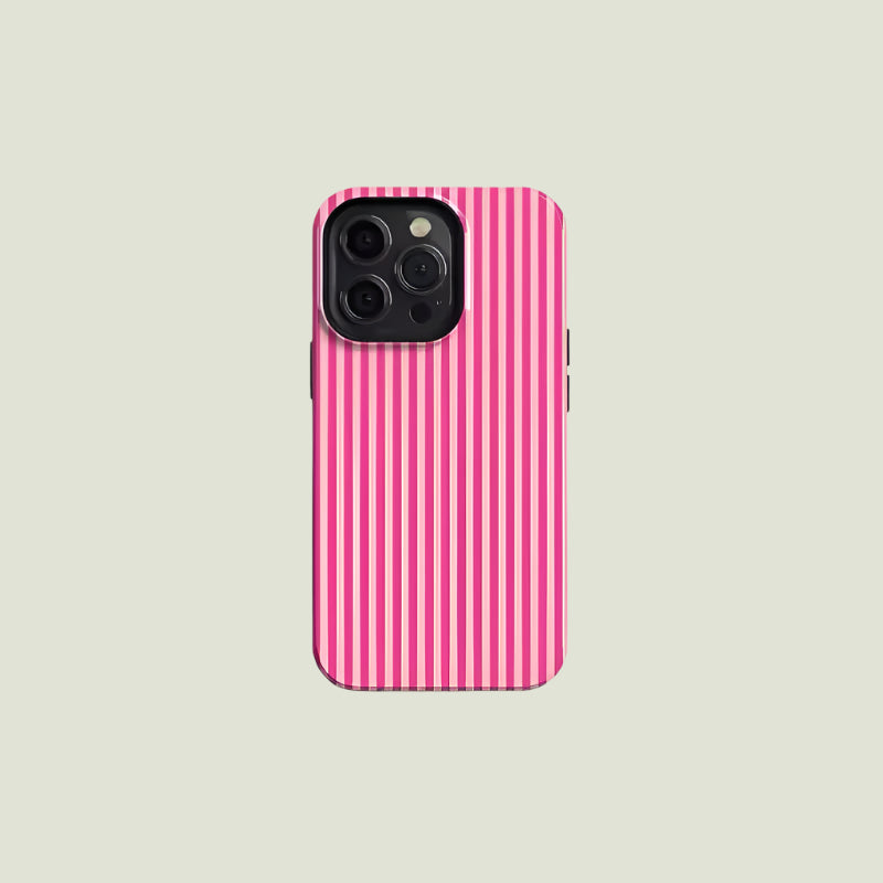 Pink striped aesthetic phone case for iPhone 16, 15, 14 Pro Max