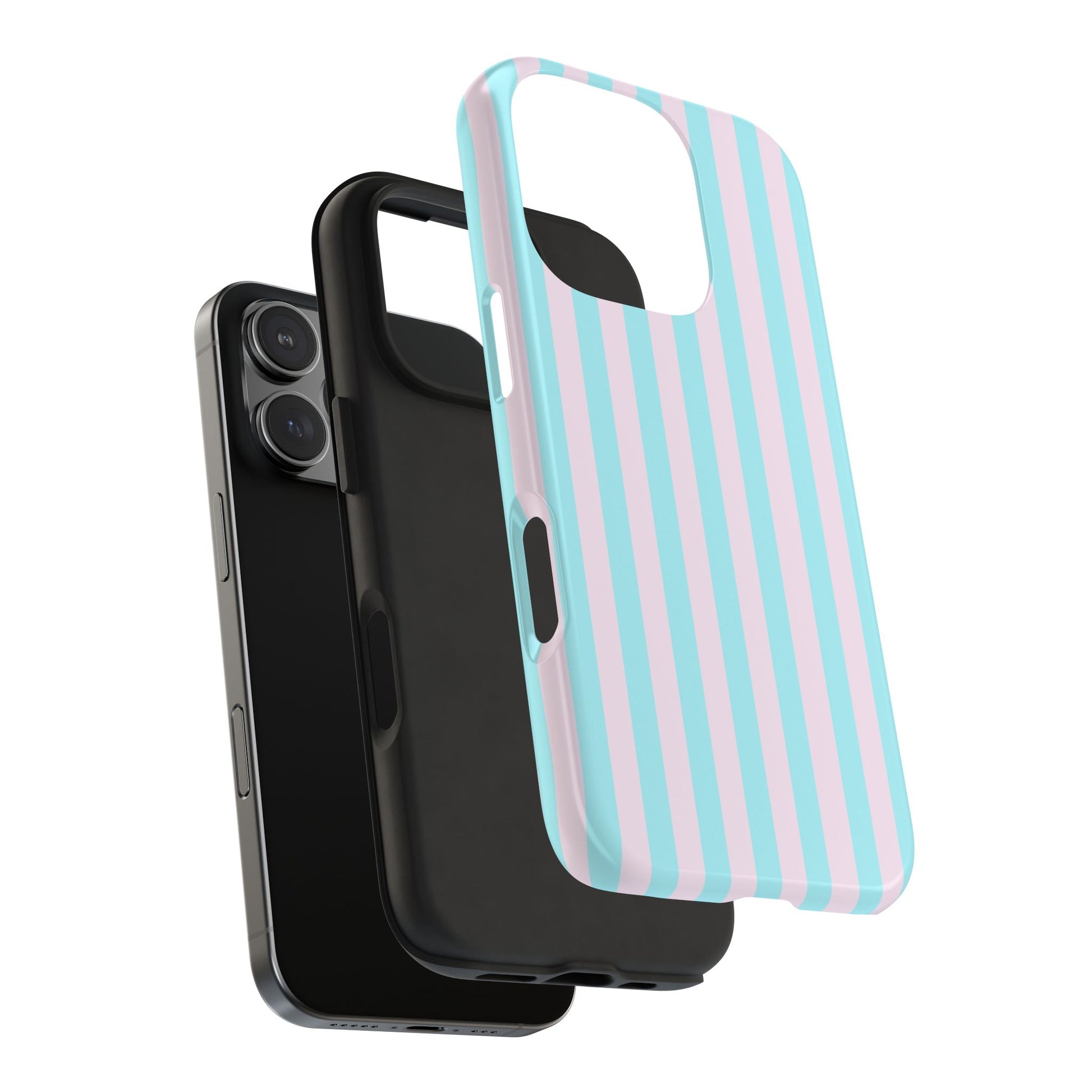 Phone case with blue and white checkered pattern and pink hearts on a white background